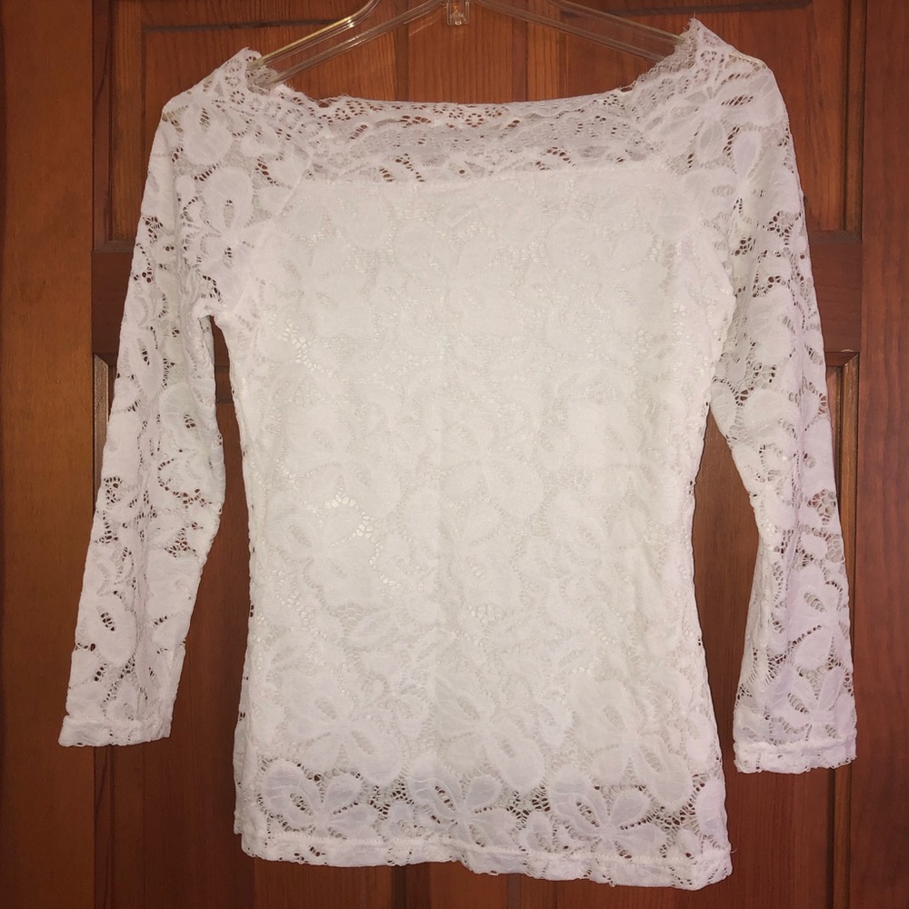 White lace shirt with satin underlay